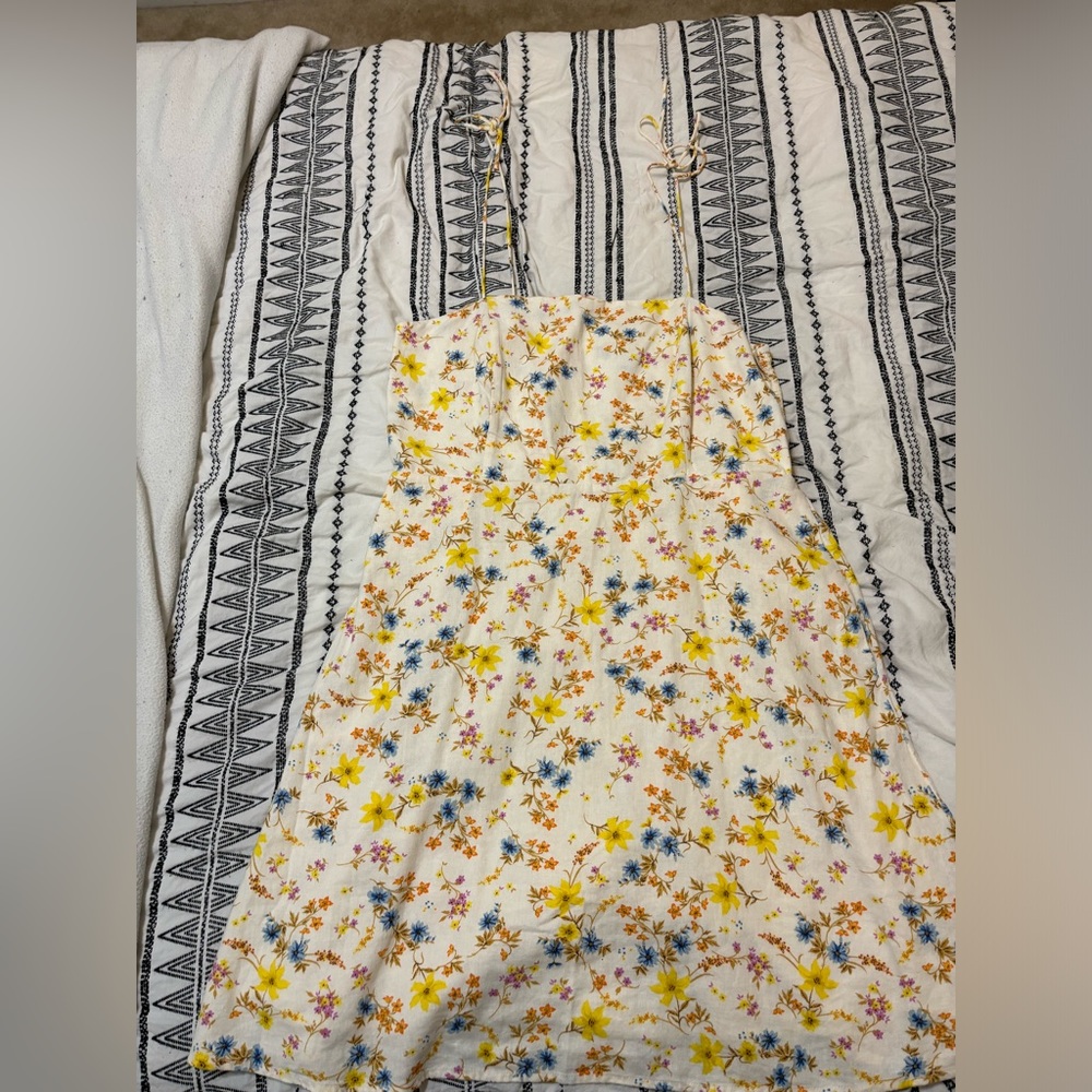 Fit and Flare Tie-Strap Linen Blend Floral Mini Dress